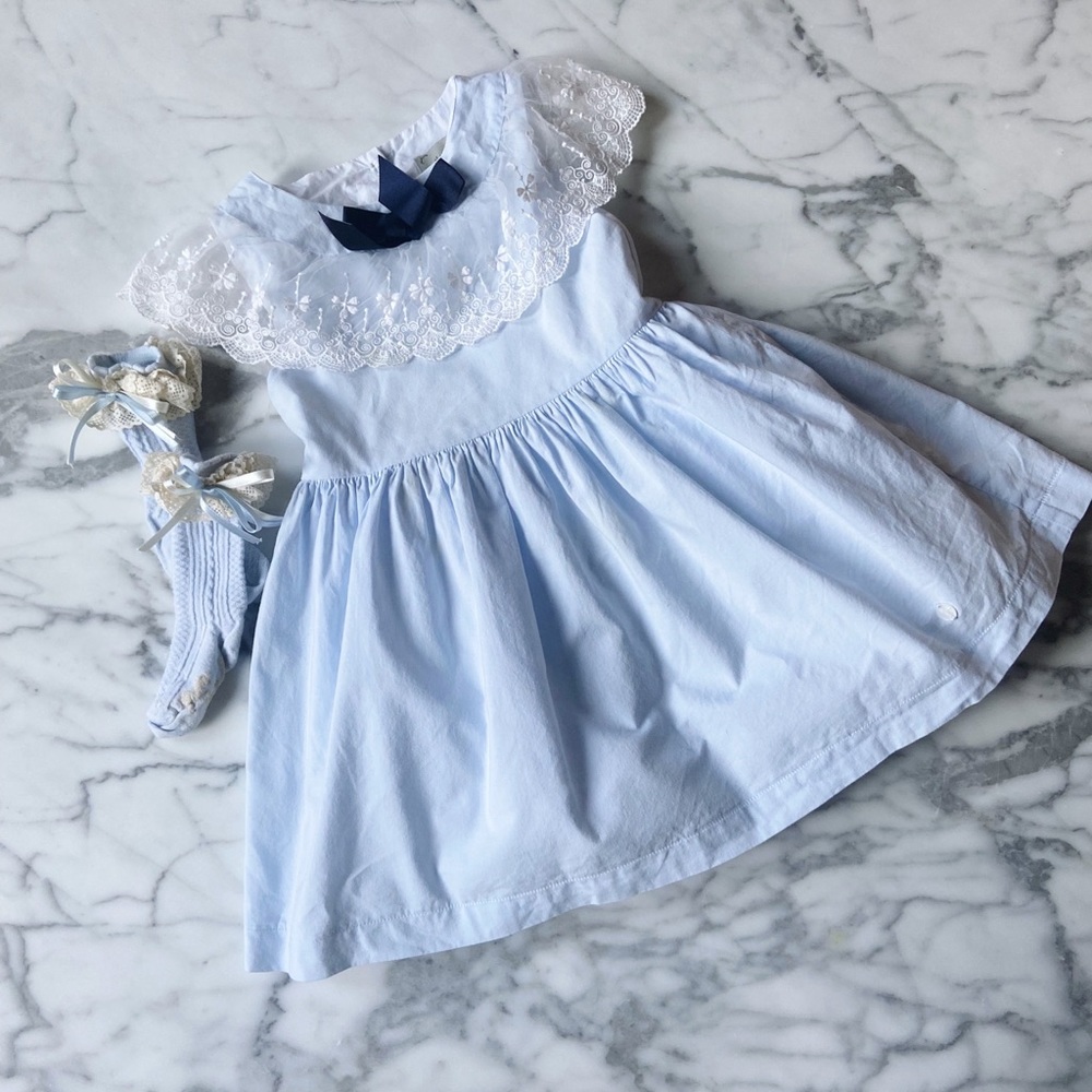 Blue Dress with Lace Collar 3T